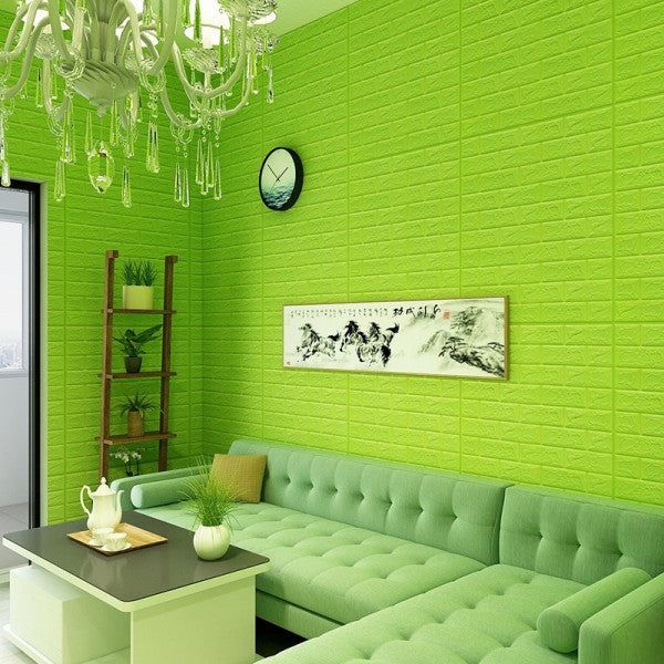 Placi Tapet 3D Caramida moderna verde autoadeziv 70cm x 77cm x 3mm - Puvu